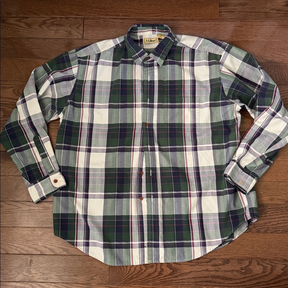 Vintage L.L.Bean green & blue flannel button down shirt - XL